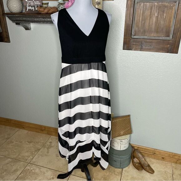 Inc International Concepts Asymmetrical Hem Maxi Dress Black White Stripe - Picture 2 of 13